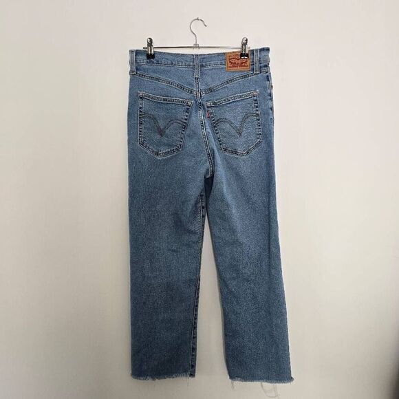 Levi's Ribcage Ankle Jeans Women's 29 Blue Denim Distressed Button Fly Straight - Picture 7 of 7